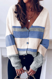 Hoombox Casual Striped Patchwork V Neck Cardigans(4 Colors)