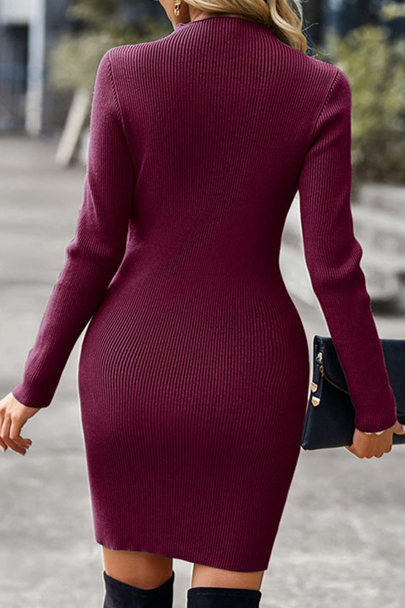 Hoombox Casual Solid Hollowed Out Half A Turtleneck Pencil Skirt Dresses