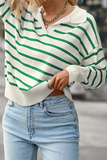 Hoombox Casual Striped Patchwork Turndown Collar Tops