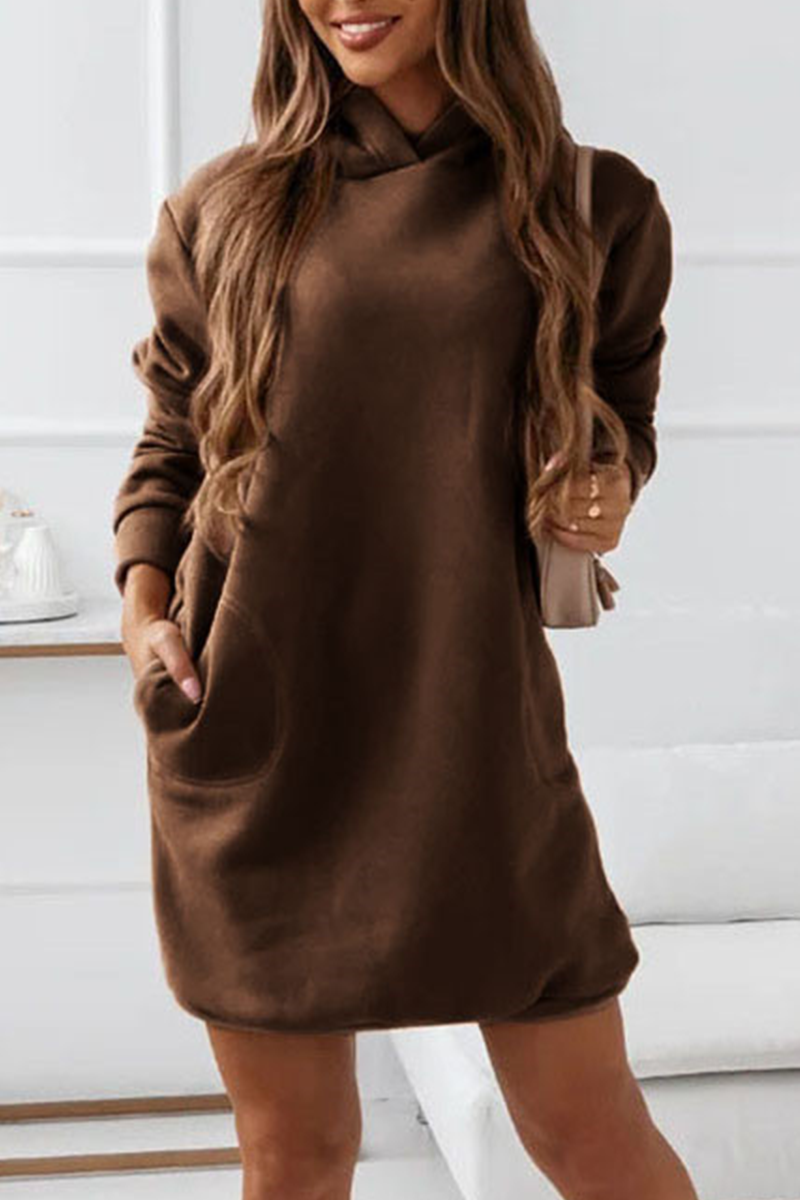 Hoombox Casual Solid Patchwork Hooded Collar Straight Dresses(3 colors)