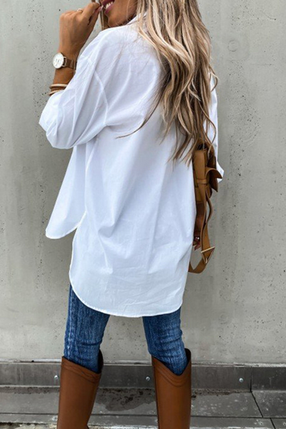 Hoombox Casual Solid Patchwork Turndown Collar Tops
