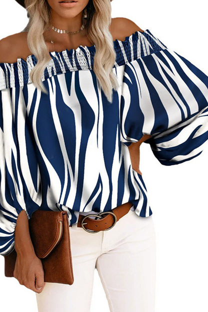 Hoombox Casual Striped Patchwork Off the Shoulder Tops(6 Colors)