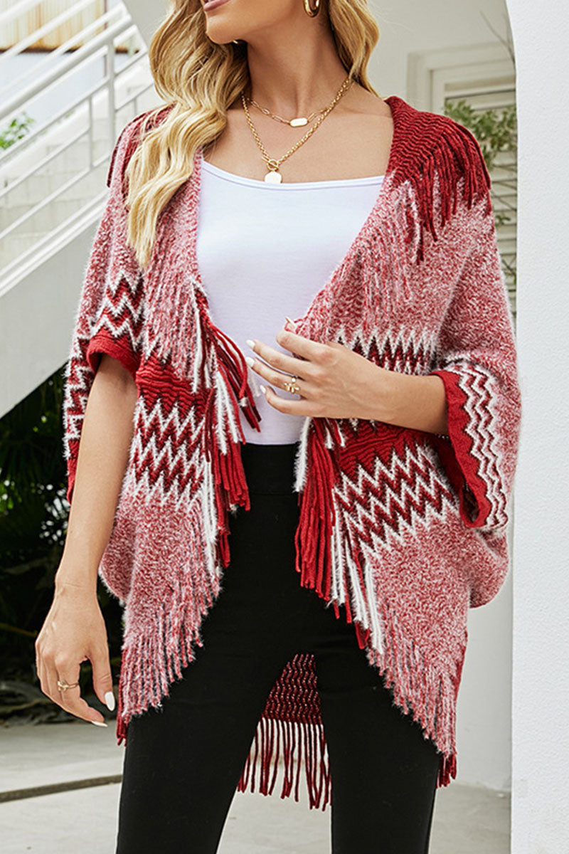 Hoombox Fashion Patchwork Tassel V Neck Sweaters