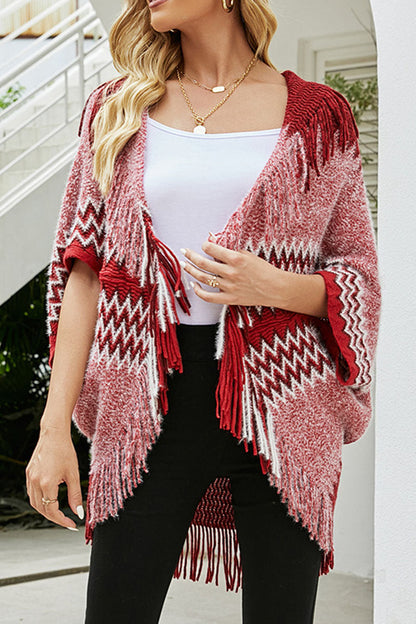 Hoombox Fashion Patchwork Tassel V Neck Sweaters