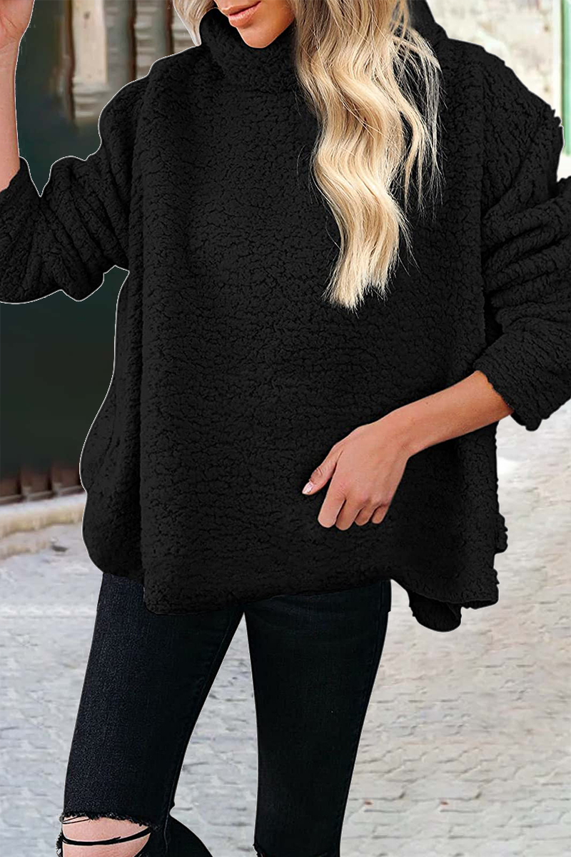 Hoombox Casual Solid Patchwork Turtleneck Tops