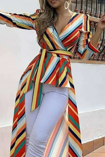 Hoombox Fashion Striped Patchwork V Neck Dresses