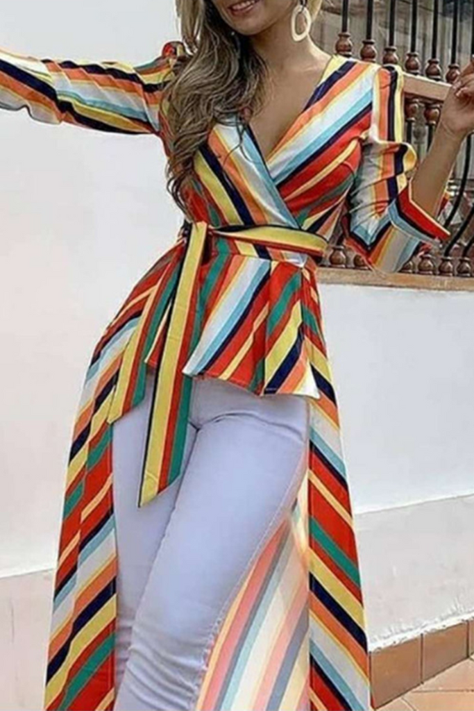 Hoombox Fashion Striped Patchwork V Neck Dresses
