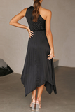 Fashion Solid Fold One Shoulder Irregular Dress Dresses(6 colors)