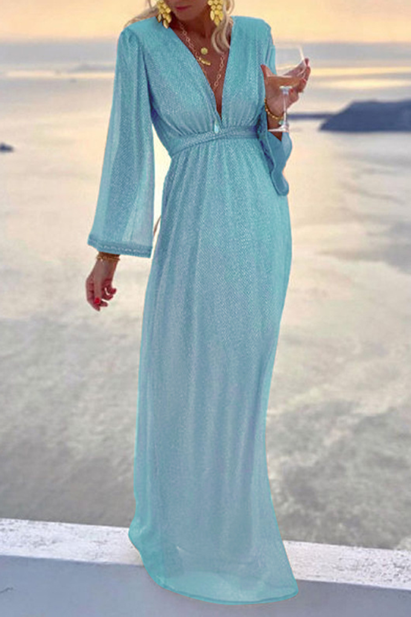 Hoombox Fashion Elegant Solid Patchwork Fold V Neck Evening Dress Dresses(4 Colors)