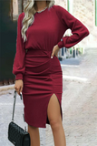 Hoombox Fashion Solid O Neck One Step Skirt Dresses(6 Colors)