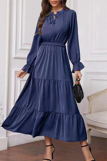 Hoombox Fashion Elegant Solid Frenulum Lotus Leaf Collar Long Dress Dresses(8 colors)