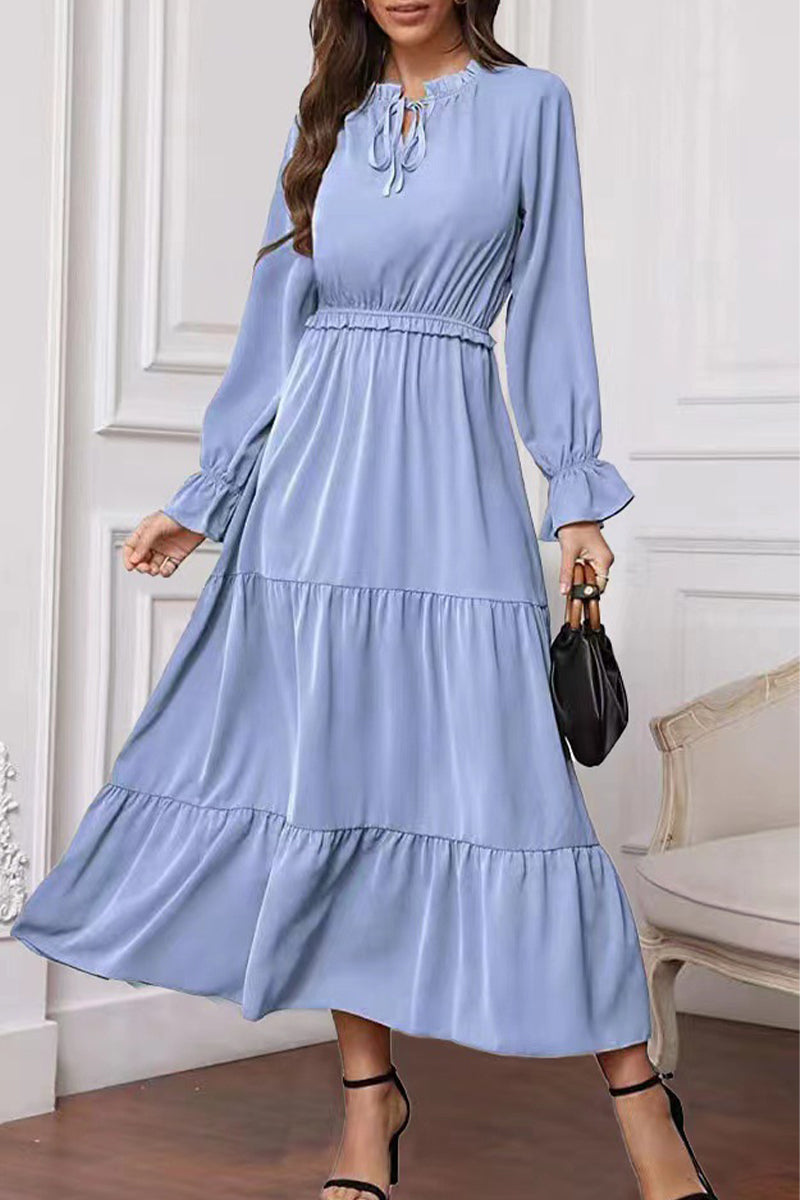 Hoombox Fashion Elegant Solid Frenulum Lotus Leaf Collar Long Dress Dresses(8 colors)