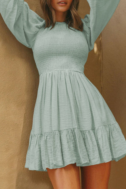 Hoombox Fashion Solid Flounce O Neck Long Sleeve Dresses(11 colors)