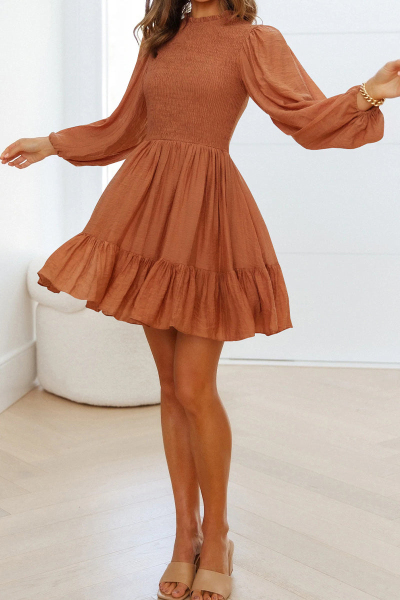 Hoombox Fashion Solid Flounce O Neck Long Sleeve Dresses(11 colors)