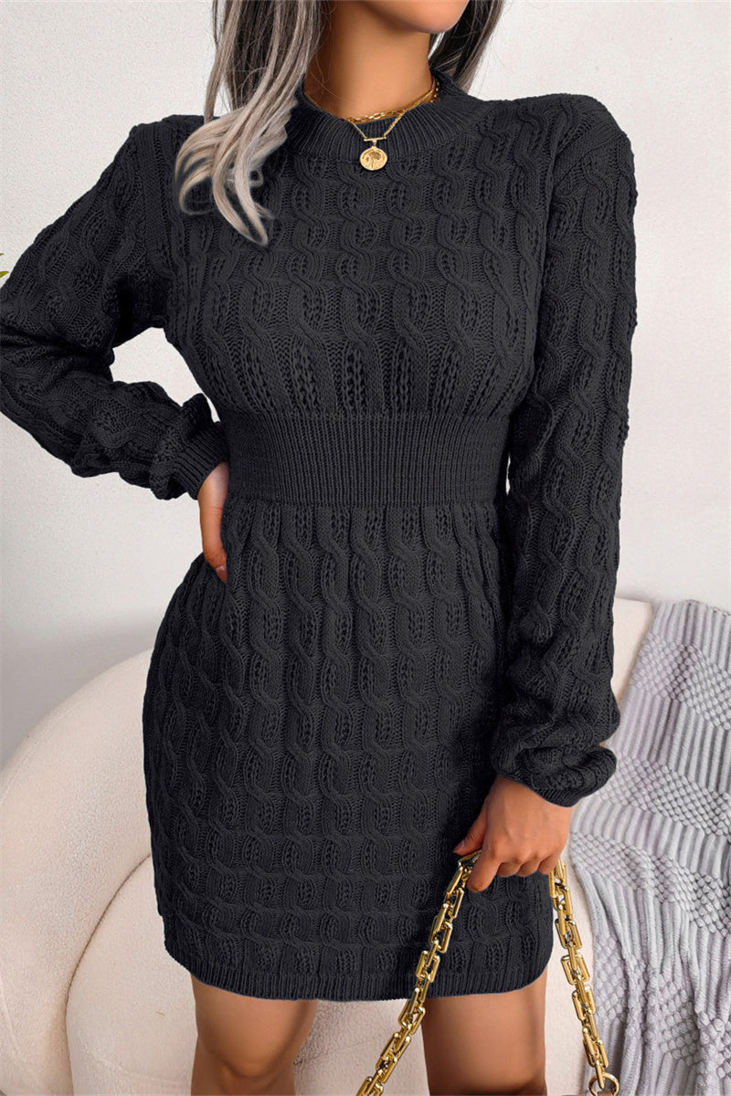 Hoombox Fashion Casual Solid Patchwork O Neck Long Sleeve Dresses(3 Colors)