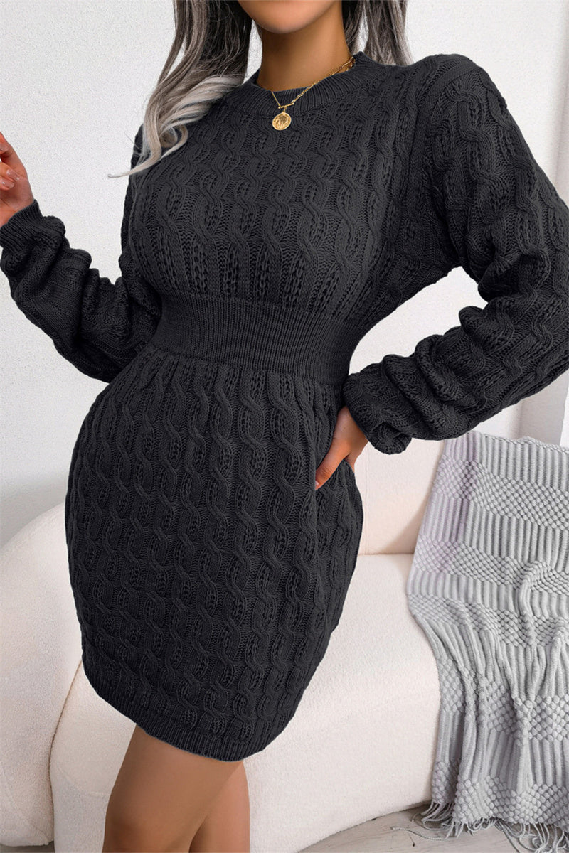 Hoombox Fashion Casual Solid Patchwork O Neck Long Sleeve Dresses(3 Colors)