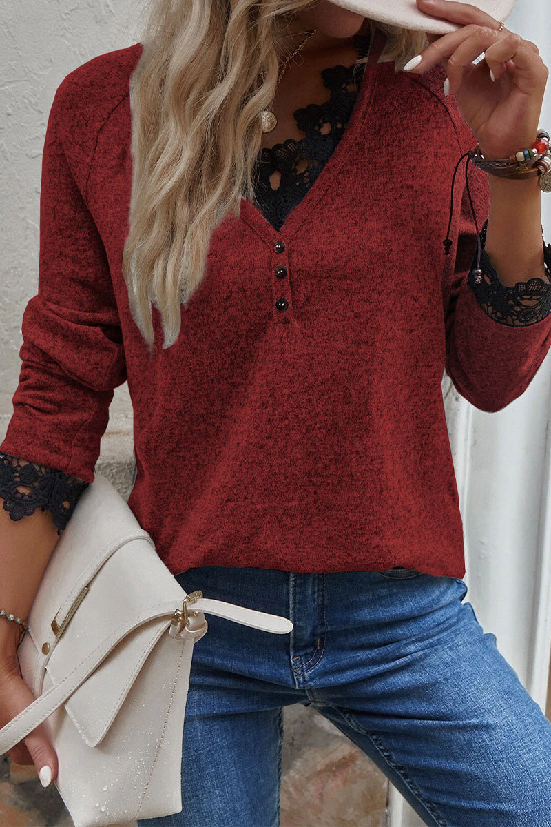 Hoombox Fashion Casual Solid Pullovers V Neck Tops