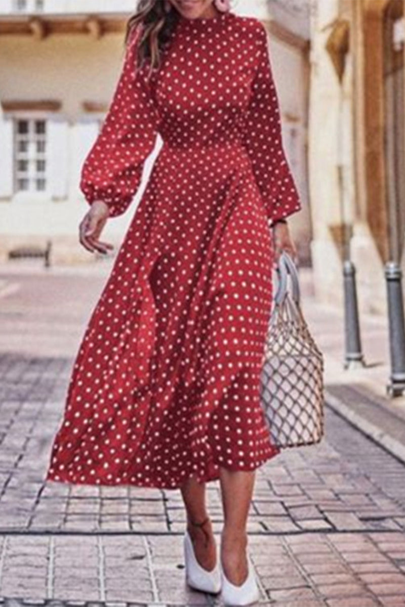 Hoombox Fashion Print Patchwork O Neck Long Sleeve Dresses(3 Colors)