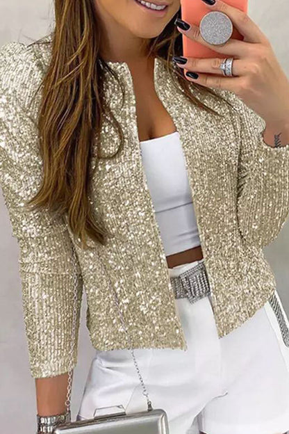 Hoombox Casual Solid Sequins Patchwork Outerwear(5 Colors)