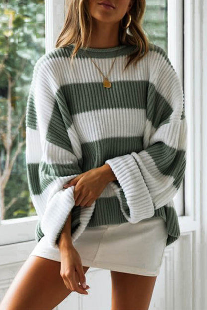 Hoombox Fashion Sweet Striped Contrast O Neck Sweaters(5 Colors)