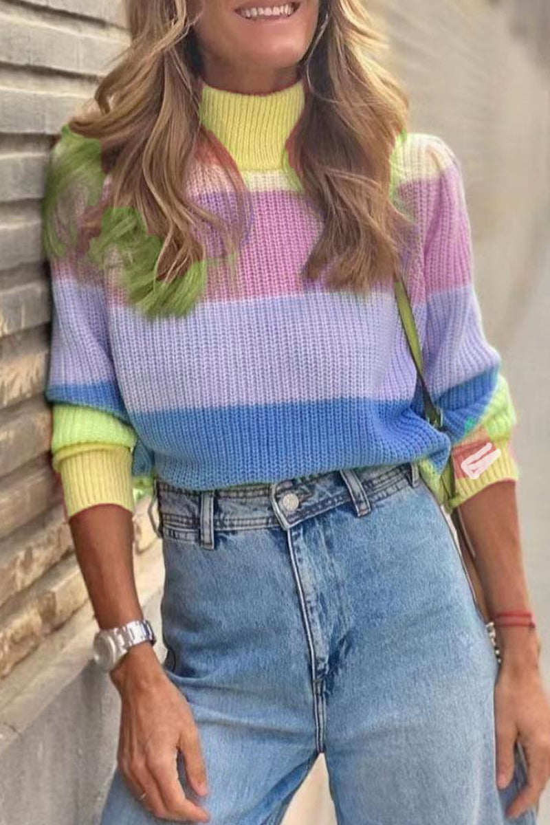 Hoombox Work Elegant Striped Contrast Turtleneck Sweaters(3 Colors)