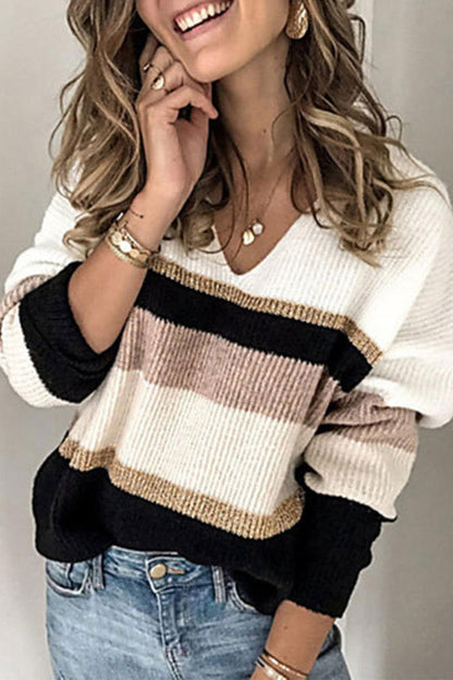 Hoombox Casual Color Block Patchwork V Neck Sweaters(3 Colors)