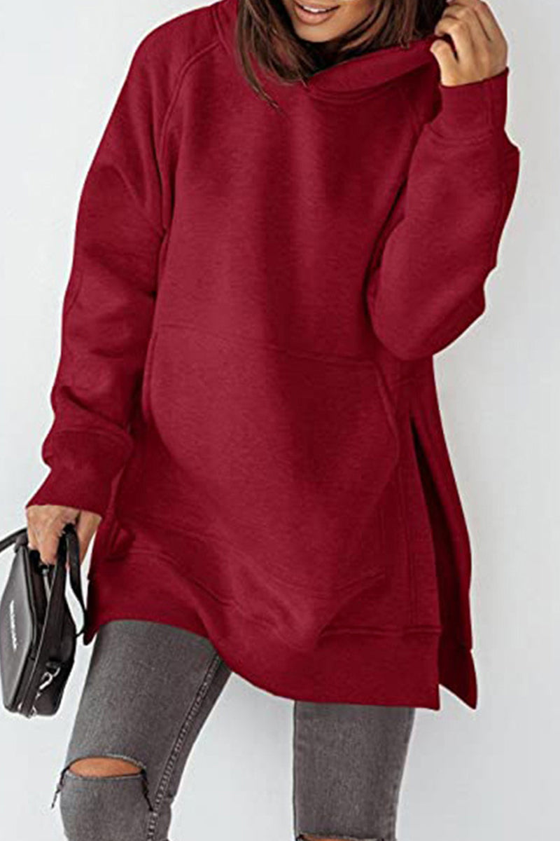 Hoombox Casual Solid Solid Color Hooded Collar Tops