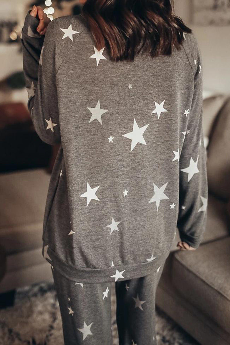 Hoombox Casual The stars Printing O Neck Long Sleeve Two Pieces