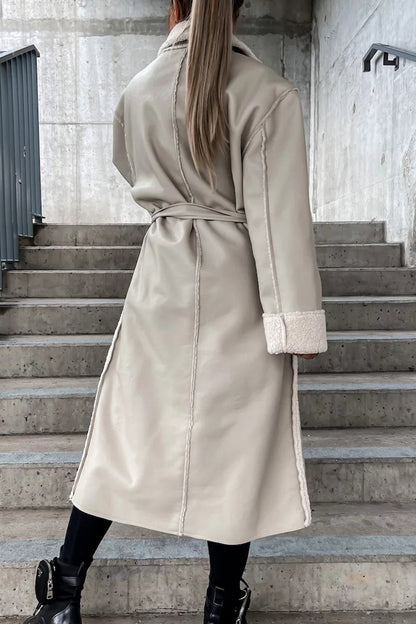 Hoombox Elegant College Solid Frenulum With Belt Solid Color Turndown Collar Outerwear