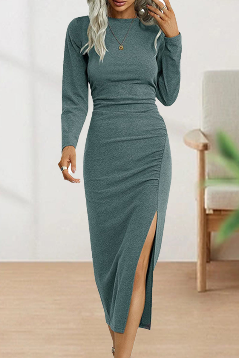 Hoombox Sweet Elegant Solid Fold O Neck Sheath Dresses(6 Colors)