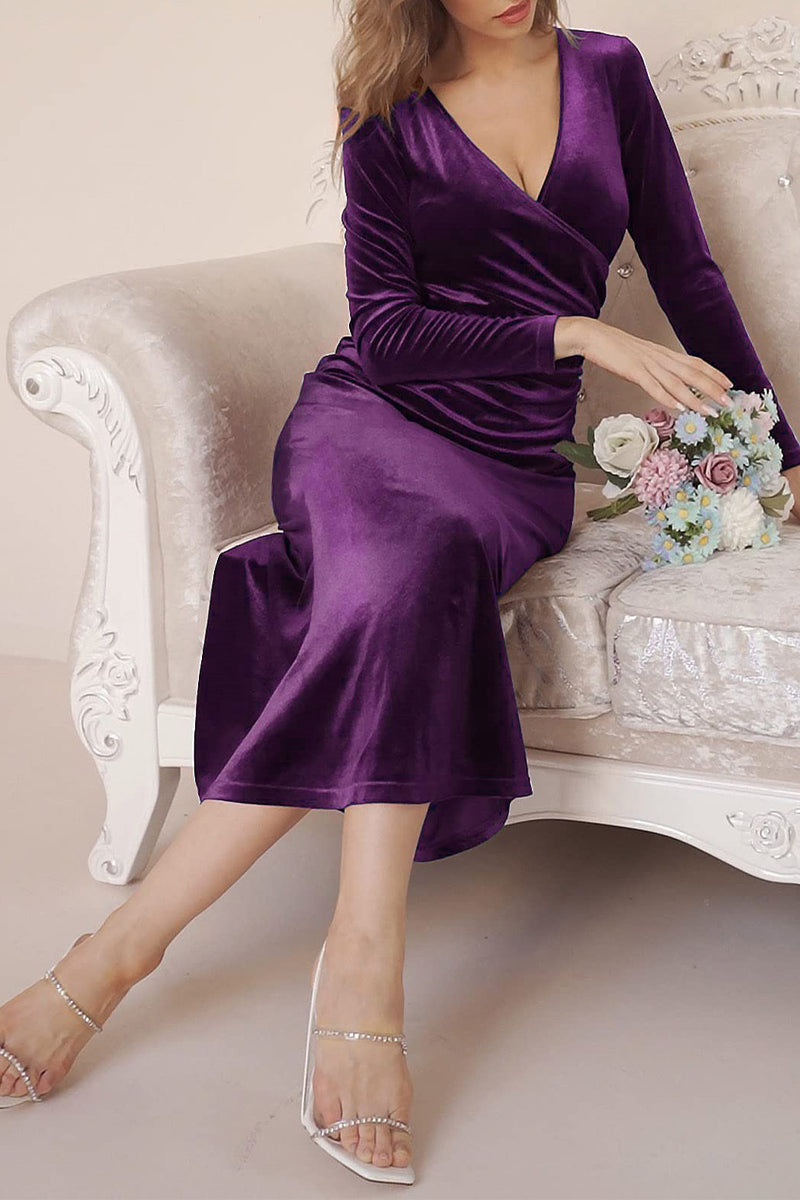 Hoombox Sweet Elegant Solid Solid Color V Neck Evening Dress Dresses(4 Colors)