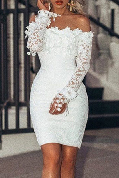 Hoombox Sexy Elegant Solid Lace Off the Shoulder A Line Dresses