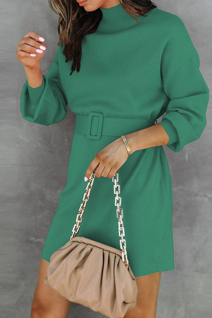 Hoombox Sweet Elegant  With Belt Turtleneck One Step Skirt Dresses(7 Colors)
