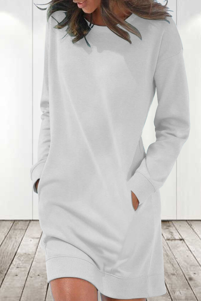 Hoombox Casual Solid Solid Color O Neck Long Sleeve Dresses