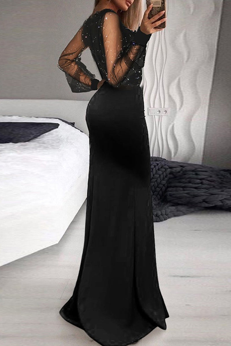 Hoombox Casual Elegant Patchwork Sequined V Neck Irregular Dress Dresses