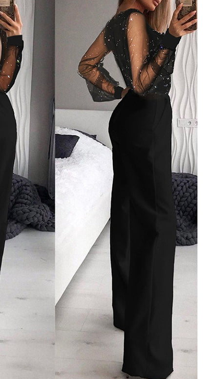 Hoombox Sexy Elegant Patchwork Patchwork V Neck Straight Jumpsuits