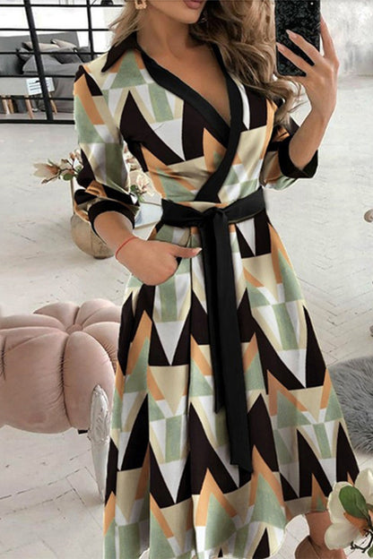 Hoombox Elegant Print Printing Turndown Collar A Line Dresses