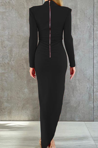 Hoombox Celebrities Elegant  Asymmetrical Zipper Half A Turtleneck One Step Skirt Dresses