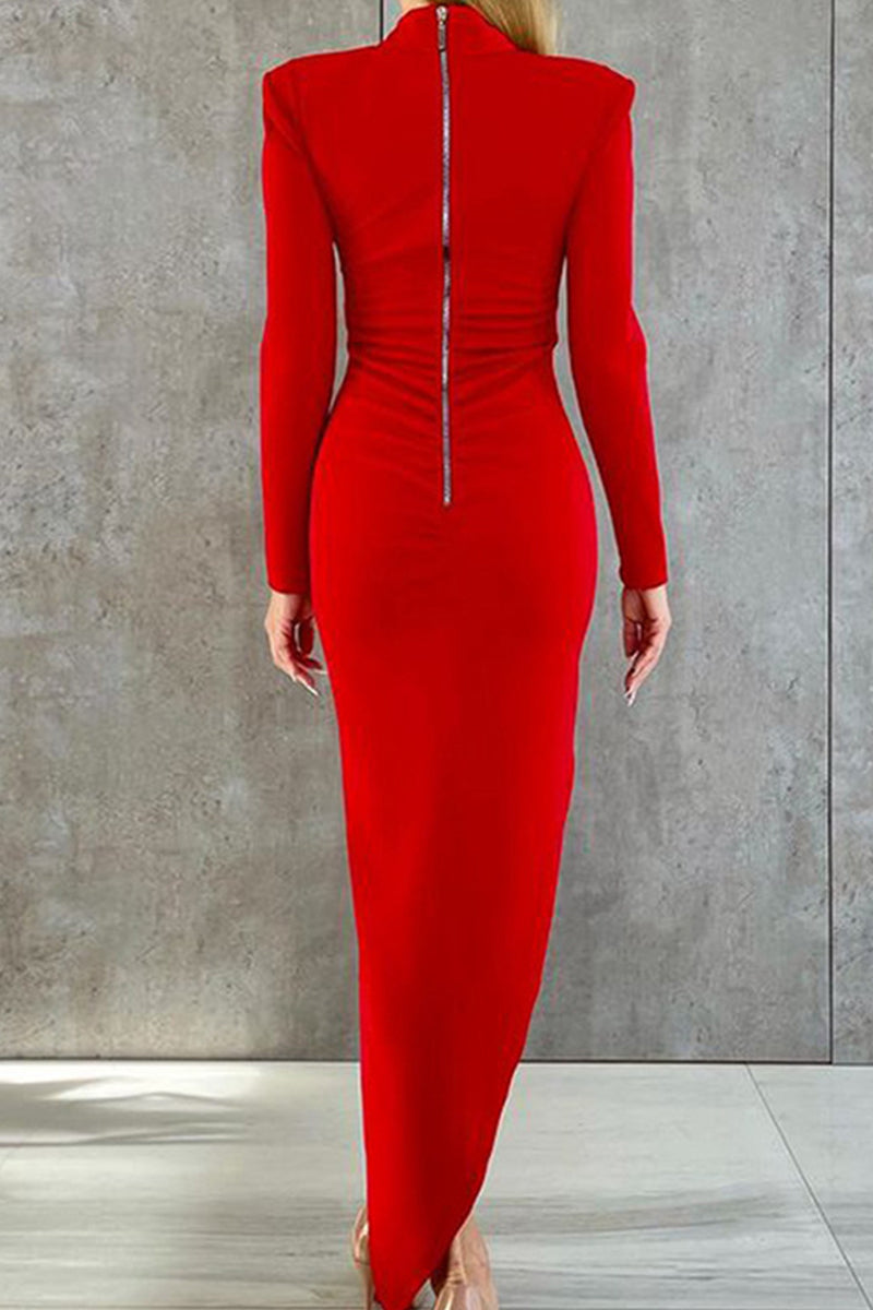 Hoombox Celebrities Elegant  Asymmetrical Zipper Half A Turtleneck One Step Skirt Dresses