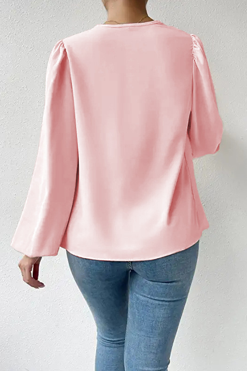 Hoombox Casual Solid Patchwork U Neck Long Sleeve Tops(6 Colors)