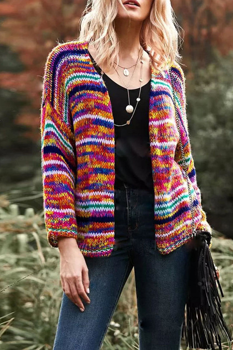 Hoombox Casual Color Block Patchwork Cardigan
