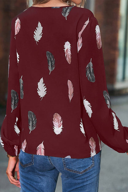 Hoombox Casual Print Feathers Printing V Neck Tops(7 Colors)