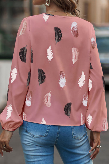 Hoombox Casual Print Feathers Printing V Neck Tops(7 Colors)