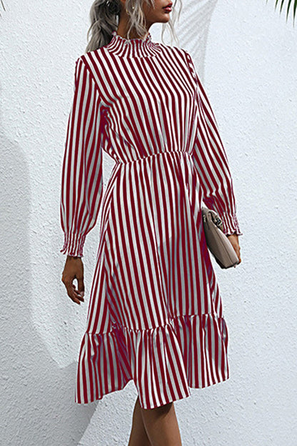 Hoombox Sweet Elegant Striped Printing Stringy Selvedge Turtleneck A Line Dresses(4 Colors)