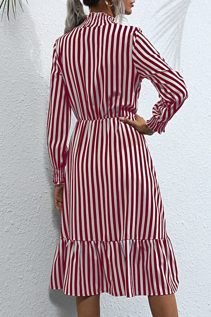 Hoombox Sweet Elegant Striped Printing Stringy Selvedge Turtleneck A Line Dresses(4 Colors)