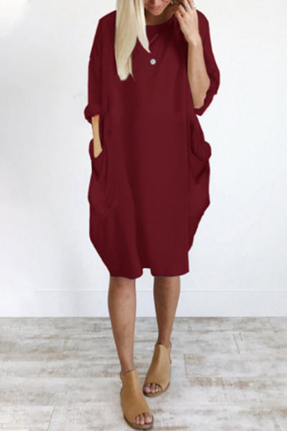 Hoombox Casual Solid Solid Color O Neck Long Sleeve Dresses(11 Colors)