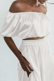 Elegant Solid Fold Asymmetrical Off the Shoulder Half Sleeve Two Pieces