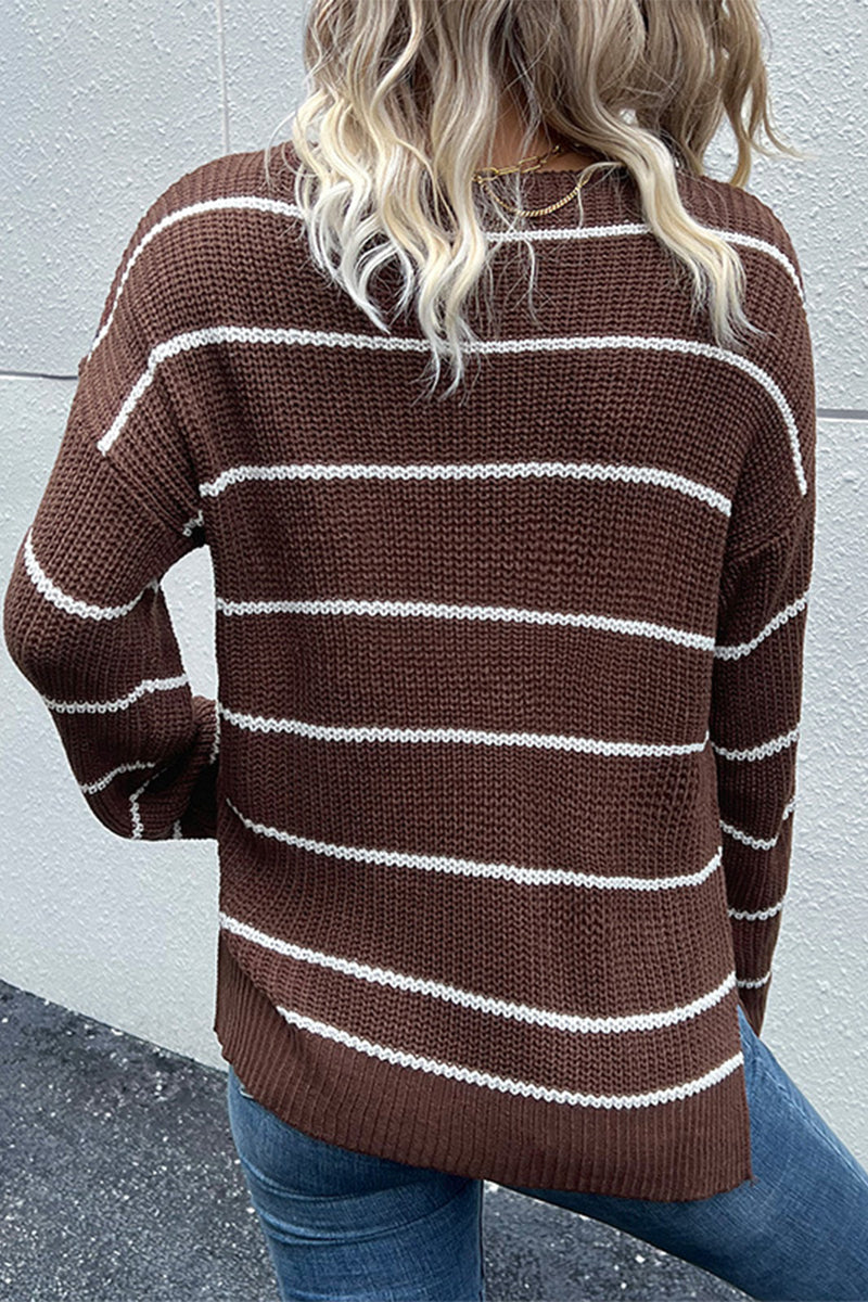 Hoombox Casual Striped Patchwork V Neck Sweaters