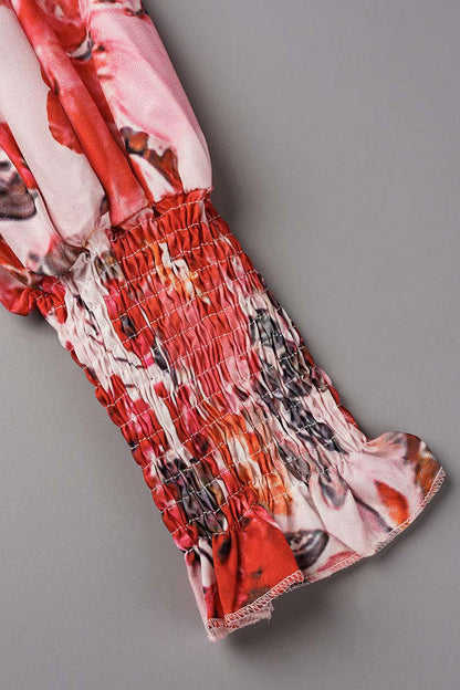 Hoombox Sweet Elegant Print Patchwork V Neck Waist Skirt Dresses(4 Colors)