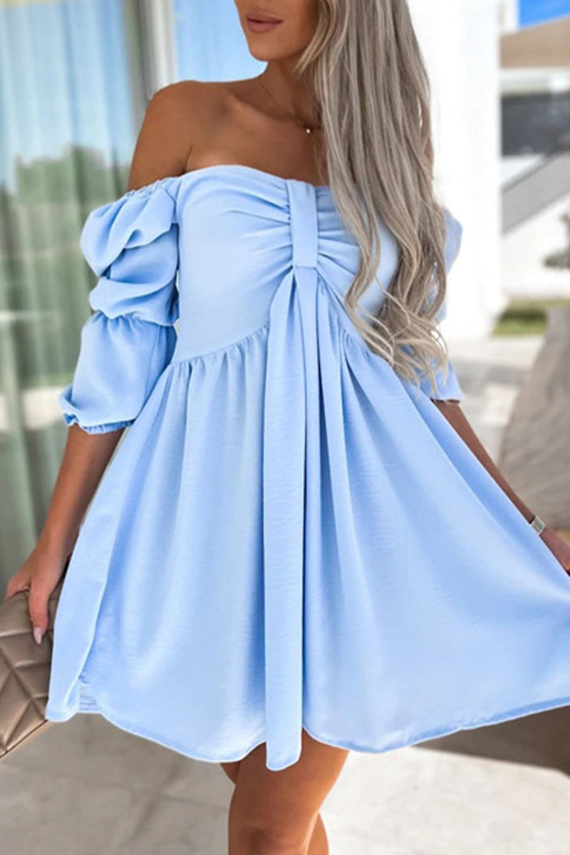 Hoombox Elegant Simplicity Solid With Bow Off the Shoulder A Line Dresses(4 Colors)